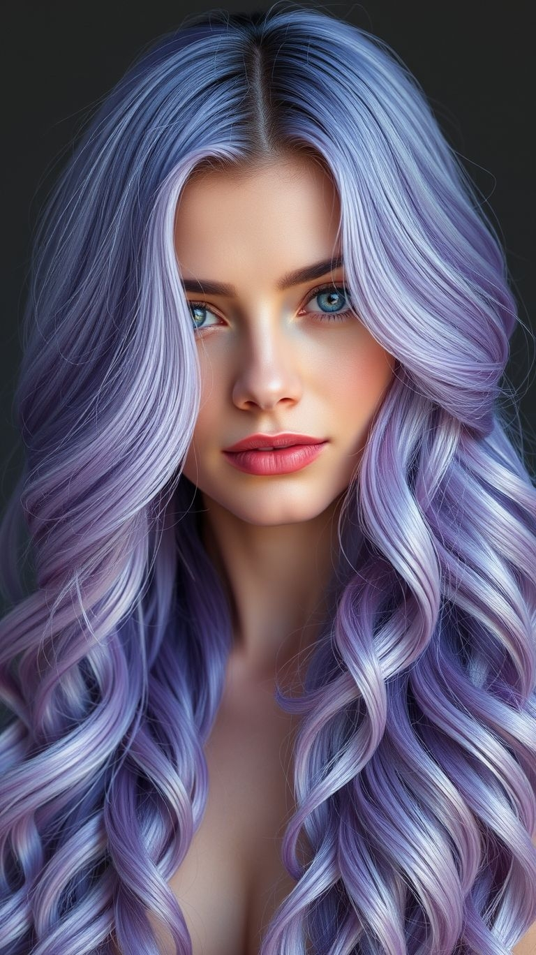 Lavender long hair: because why settle for ordinary when you can have extraordinary? A color as calming as it is stunning.