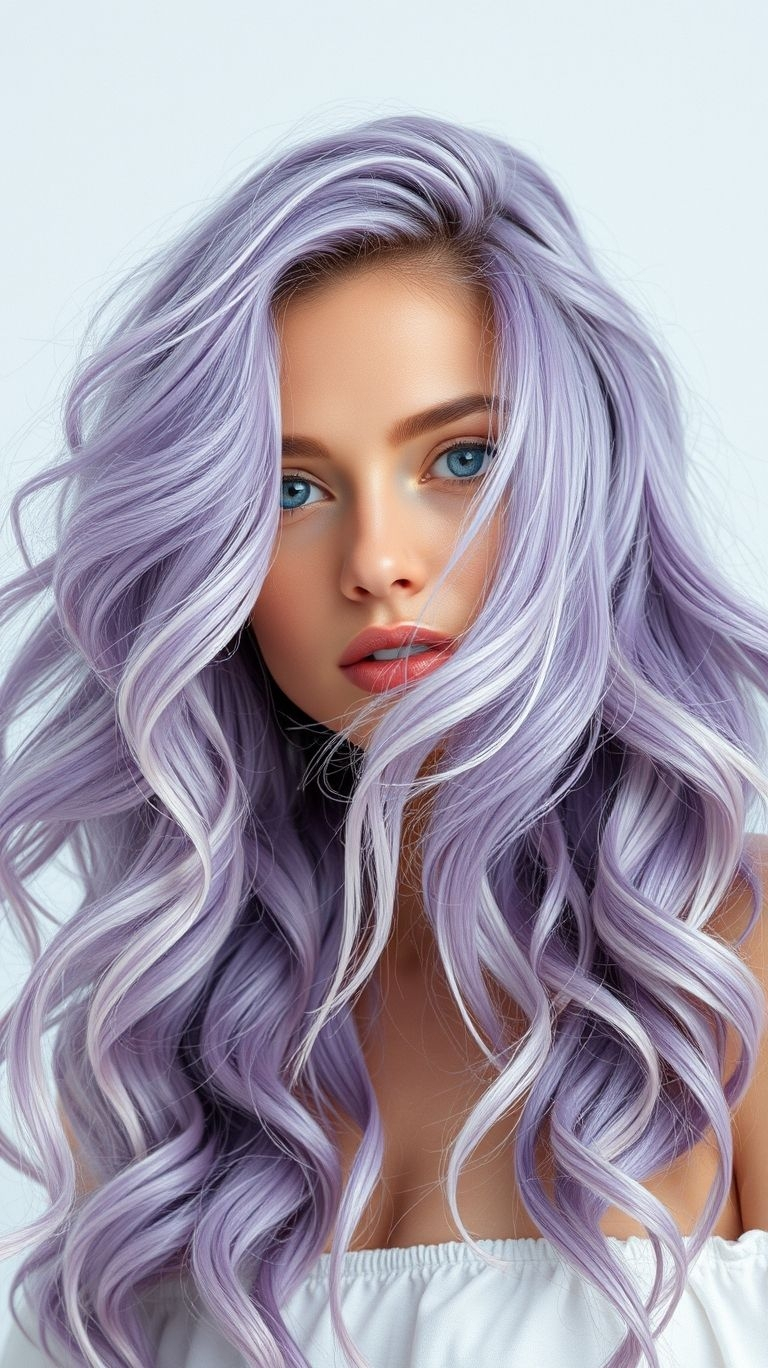 Let your hair bloom with lavender tones! Long, luscious locks that bring a fresh and enchanting vibe to your style.