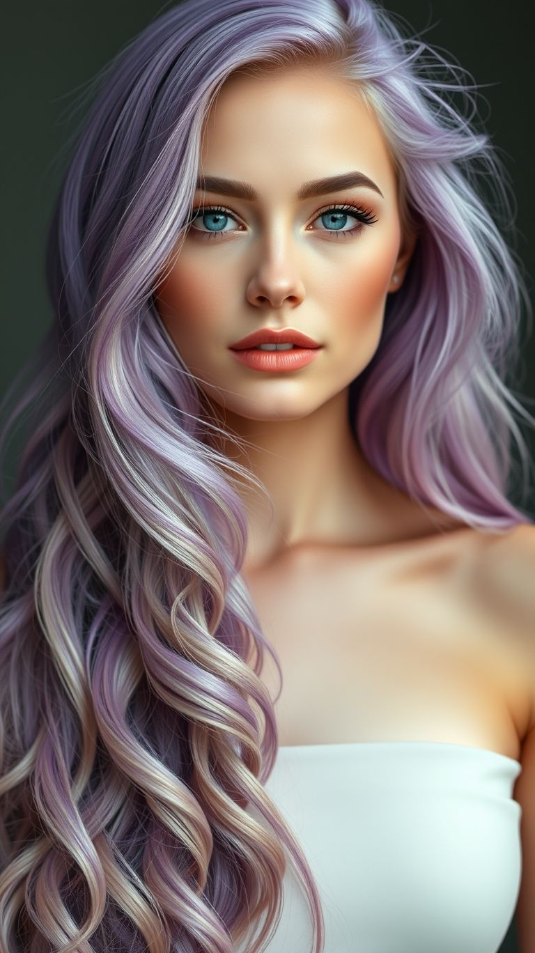 Add a touch of enchantment to your look with lavender blonde long hair! A color combo that's light, luminous, and effortlessly magical.
