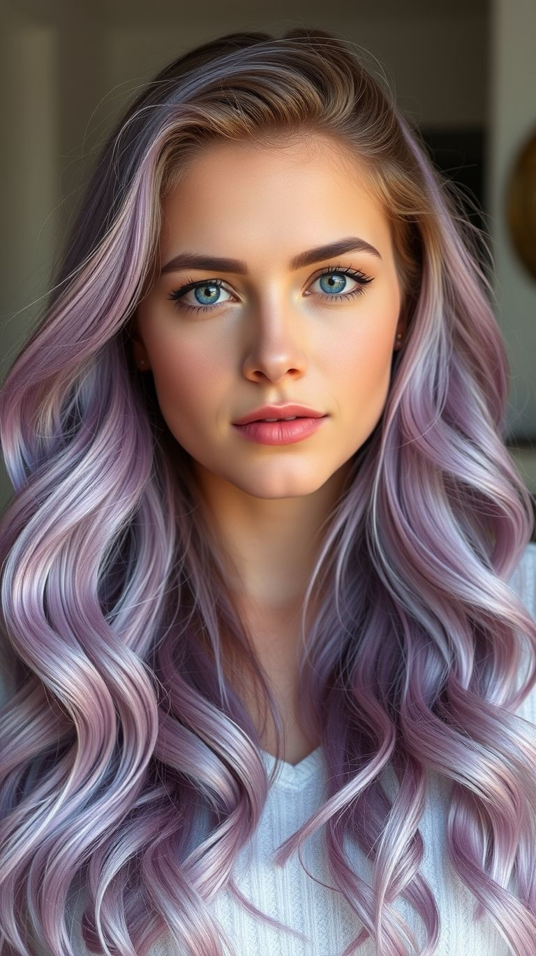 Blonde gets a whimsical upgrade with soft lavender hues! This long hair inspiration is perfect for trendsetters and dreamers alike.