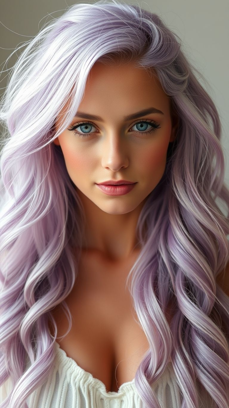 The best of both worlds: lavender blonde long hair is equal parts playful and glamorous. A look that’s pure perfection!
