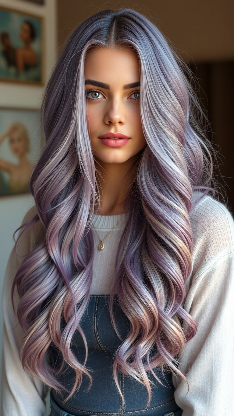 Channel your inner pastel queen with lavender blonde long locks! A dreamy combination that’s effortlessly stunning.