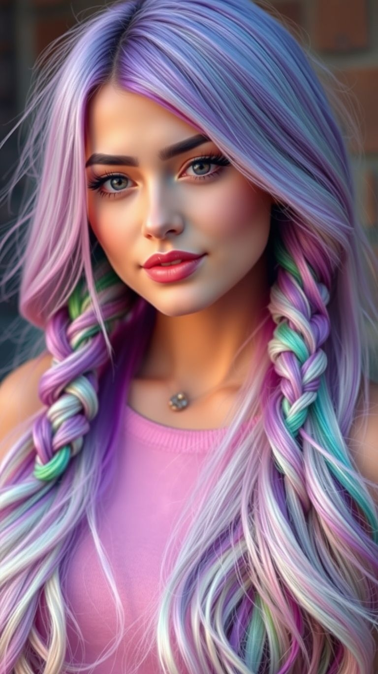 Turn heads with lavender mint and silver braids! A magical blend of cool tones that’s as bold as it is elegant.