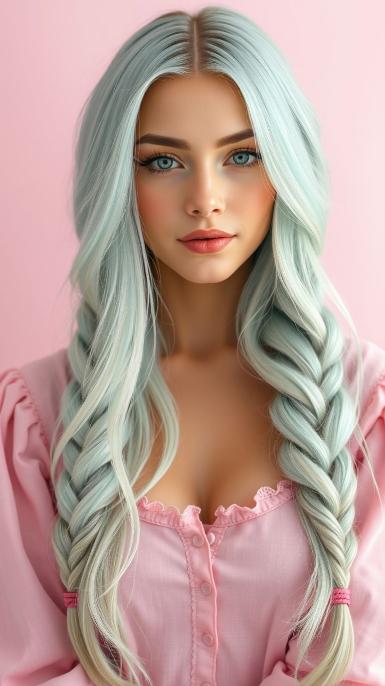 Fresh, subtle, and oh-so-stylish—light mint braids add a touch of cool elegance to your look! Perfect for making a statement while keeping it effortlessly chic.