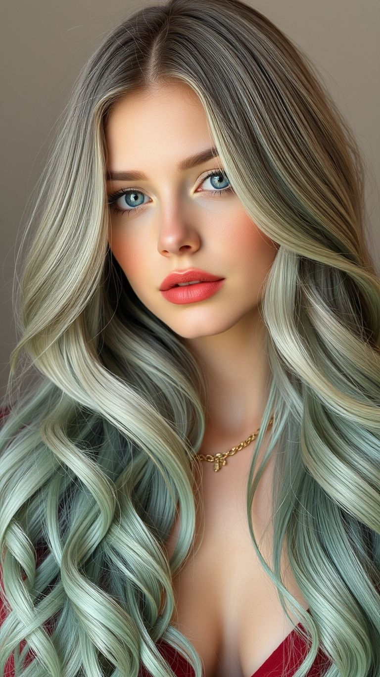 Turn heads with mint ombre long hair! A serene and chic color blend that’s as refreshing as it is stylish.