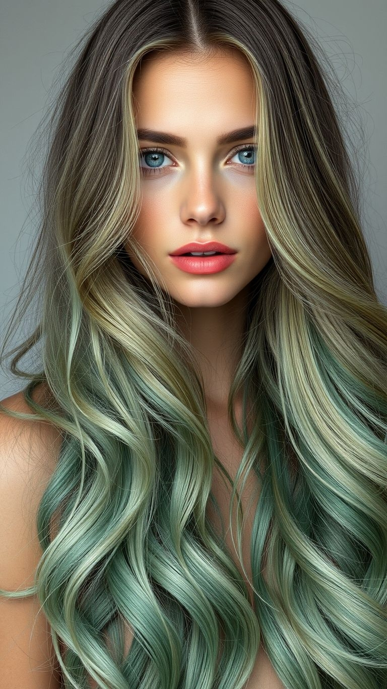 Let your locks flow like a minty breeze with this stunning ombre effect! Long hair has never felt this cool and chic.