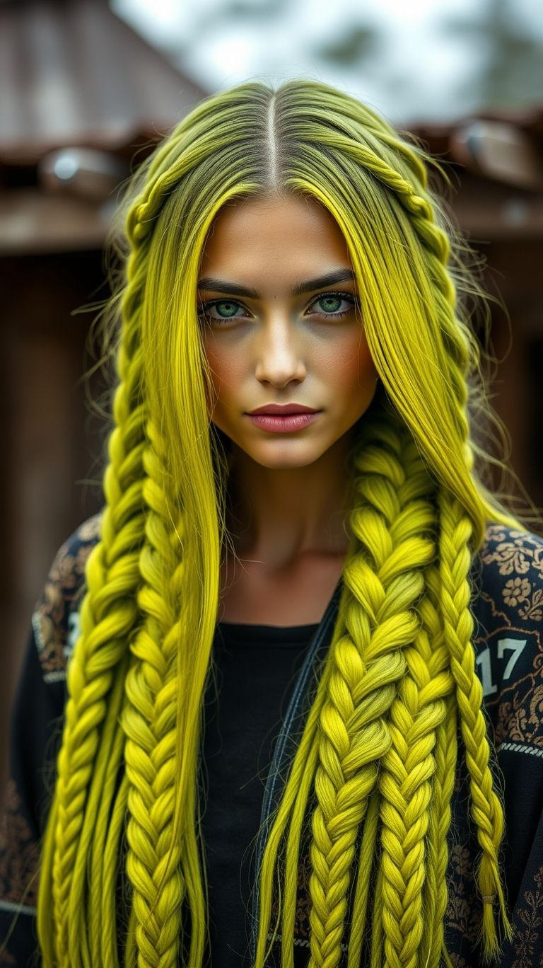 Who needs a highlighter when your neon green braids are stealing the show? Bright, bold, and packed with personality!