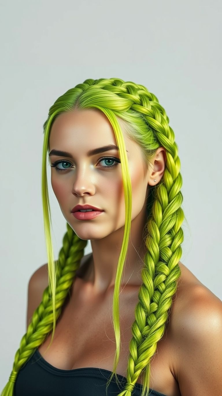 Let your locks shine like neon lights! Neon green braids bring an electrifying touch to your hairstyle game.