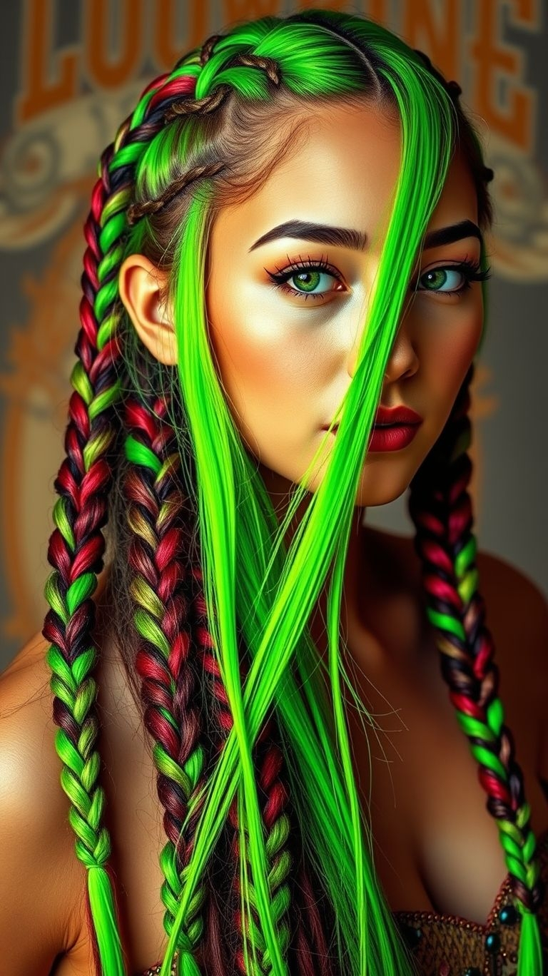 Dare to be different with neon green braids! This electric color is all about standing out and owning your style.
