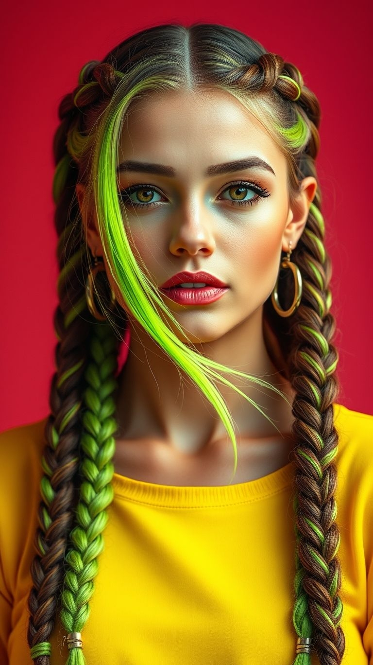 Neon green braids: where hair meets pure energy! Perfect for anyone who loves to stand out with electrifying style.