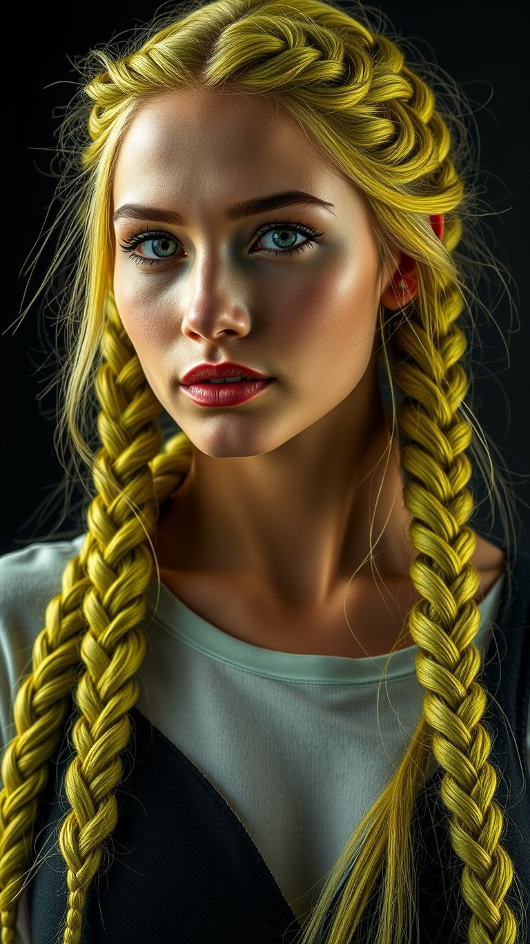 Channel your inner glow-getter with neon green braids! A hairstyle that’s equal parts edgy and unforgettable.