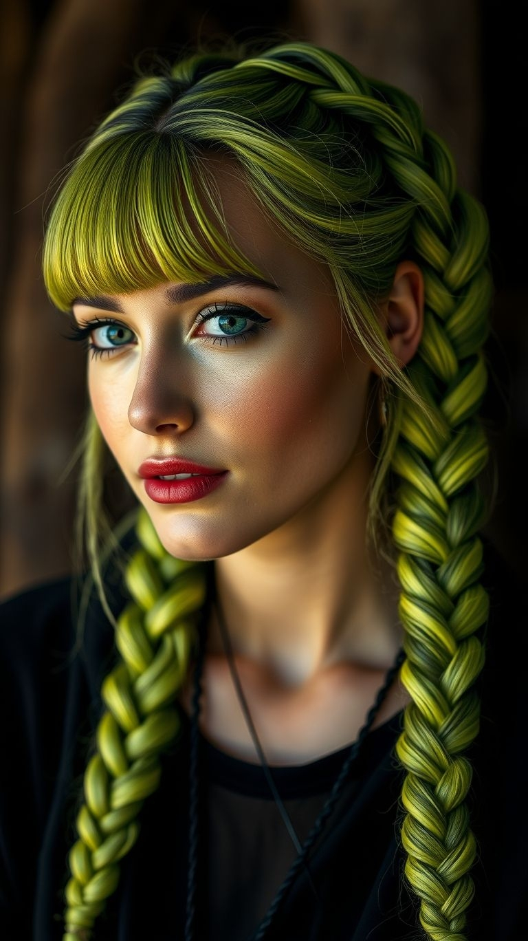 Step into the spotlight with neon green braids! A vibrant choice that’s all about confidence and creativity.