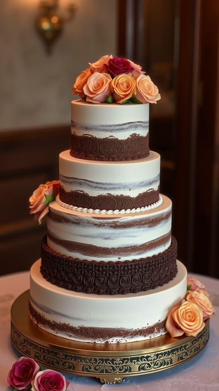 Decadent and chic! Nude chocolate wedding cakes combine minimalist charm with rich, velvety indulgence. Perfect for sweet-toothed romantics!