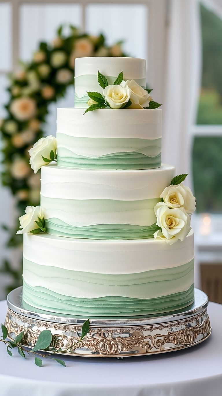 Turn your wedding cake into a masterpiece with pastel green inspirations. It’s subtle yet striking—a feast for both the eyes and taste buds!