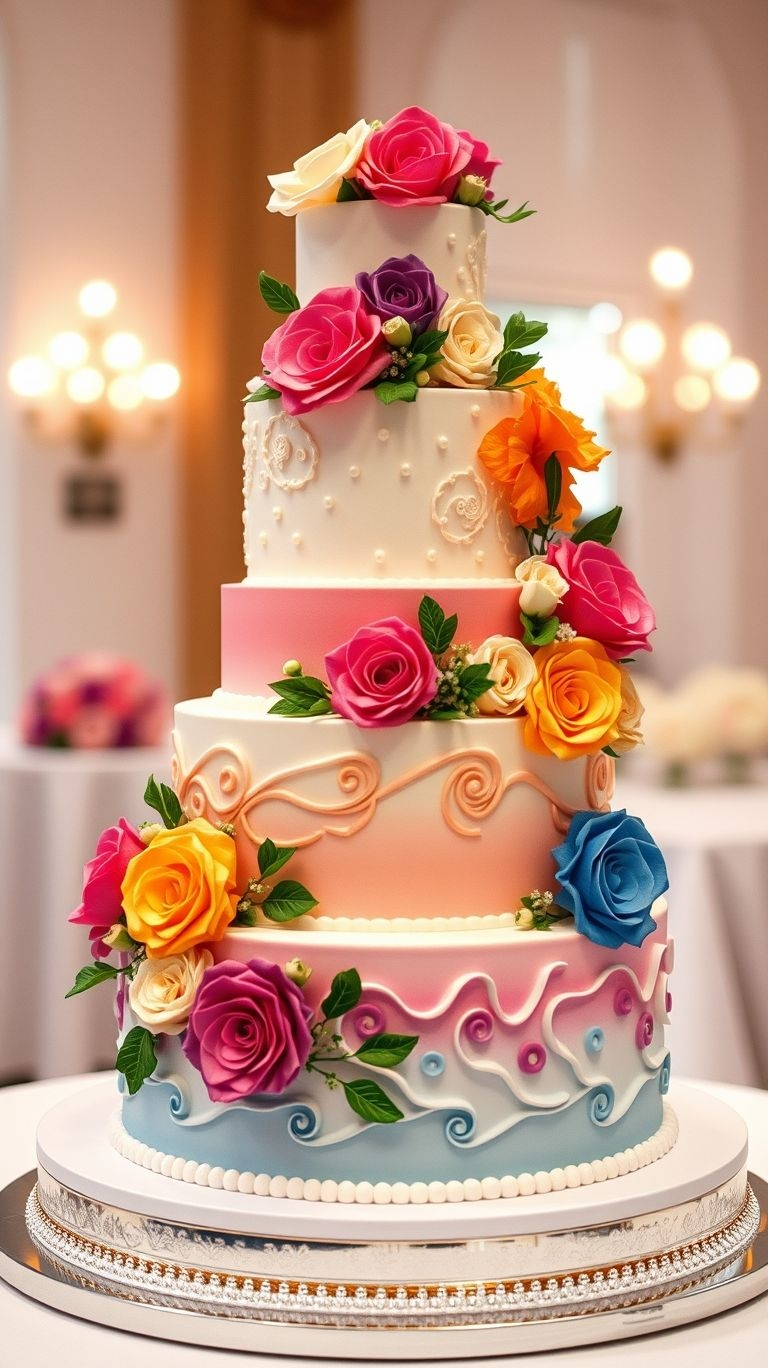 Let these colorful rainbow-inspired wedding cakes steal the spotlight! A sweet blend of creativity and vibrancy for your celebration.