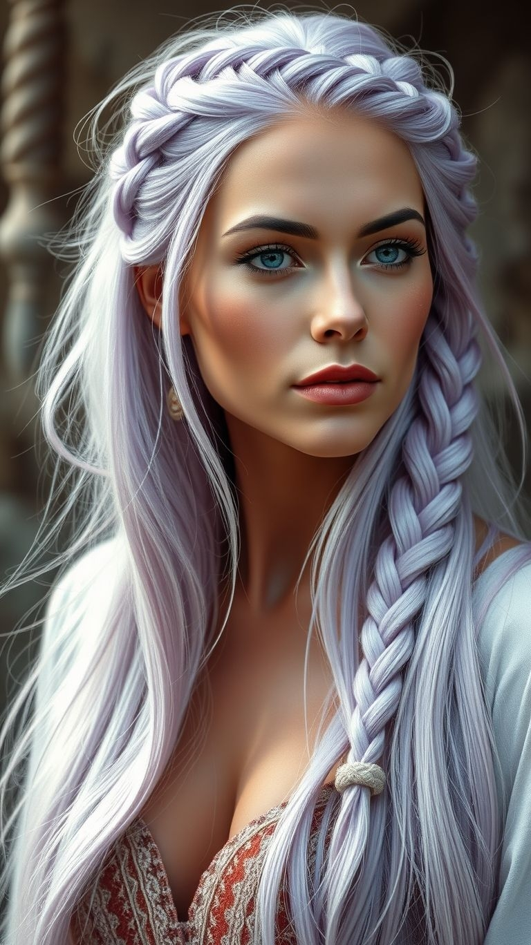 Let your locks shine with silvery lavender braids! A stunning, pastel-inspired look that’s equal parts chic and magical.