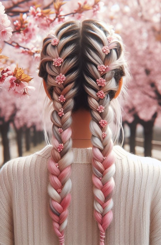 Strawberry pink, brown, and silver braids are the ultimate hair candy—sweet, chic, and packed with character! A look that’s stylishly unforgettable.