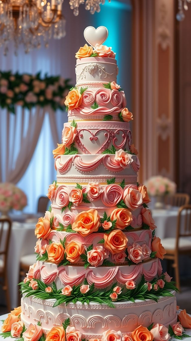 White cakes with peach roses—because your special day deserves a dessert that’s effortlessly stunning.