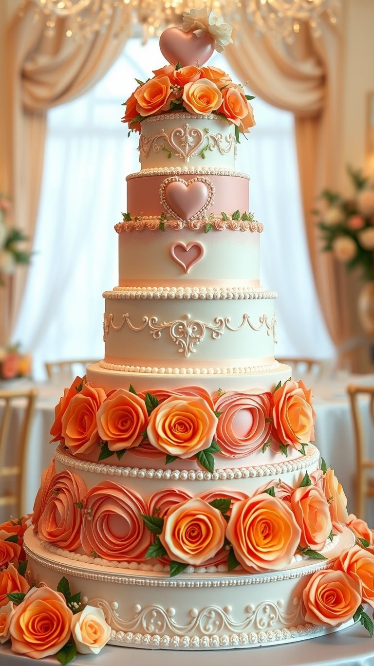 Simple beauty with a romantic twist! White cakes featuring peach roses are all about charm and grace.