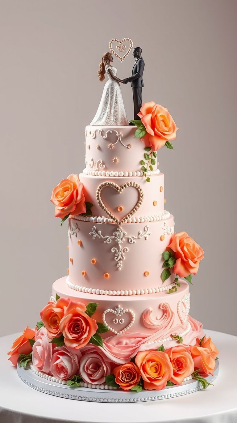 White and peach—a match made in heaven! This wedding cake inspiration is subtle, romantic, and oh-so-chic.