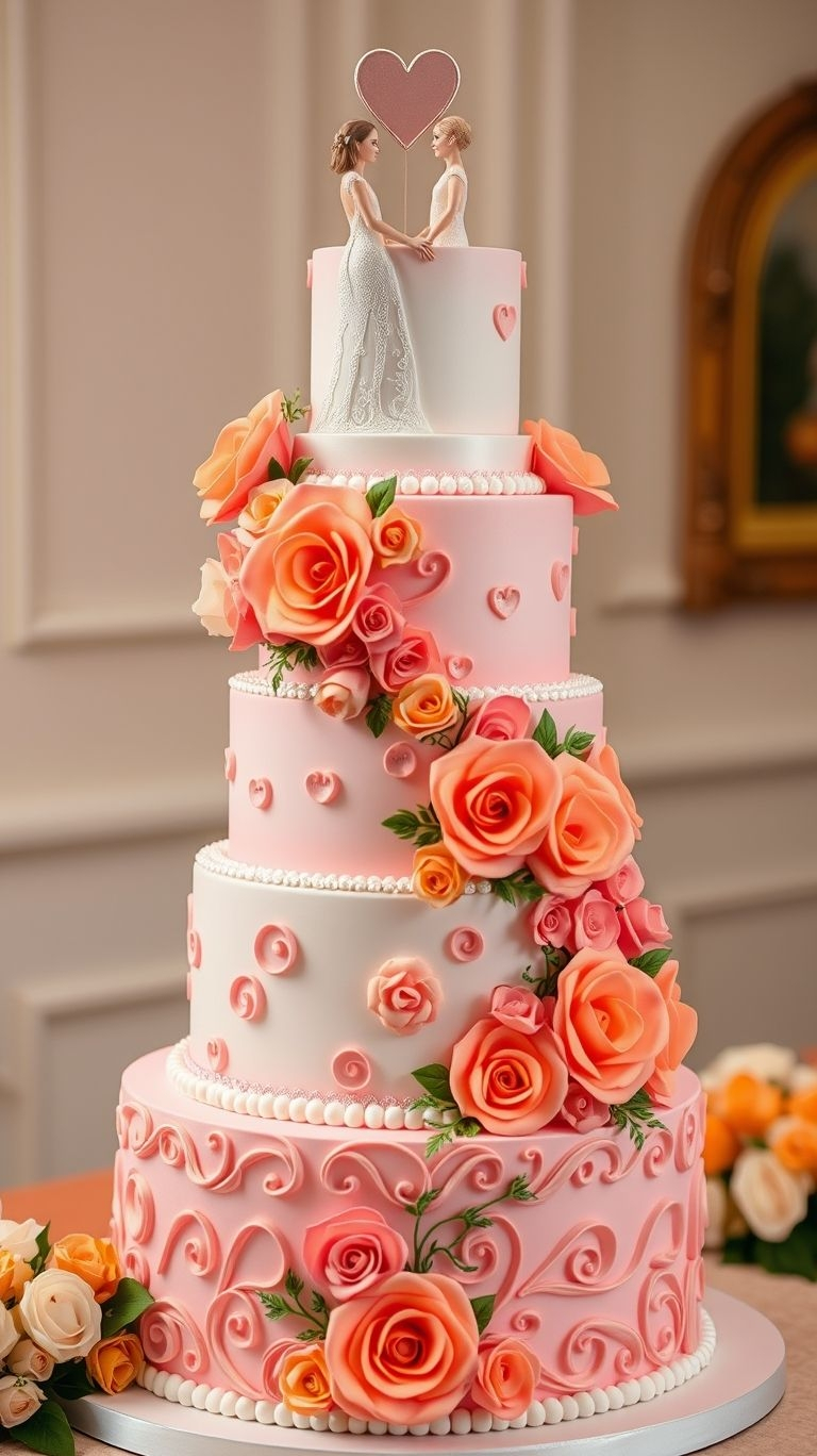 Let simplicity steal the spotlight! White cakes with peach roses offer a dreamy combination of charm and elegance.
