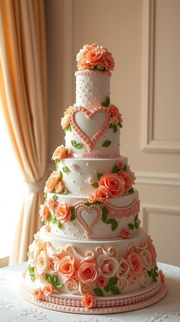 Classic and captivating! A white wedding cake with peach roses brings an effortless touch of romance to your big day.