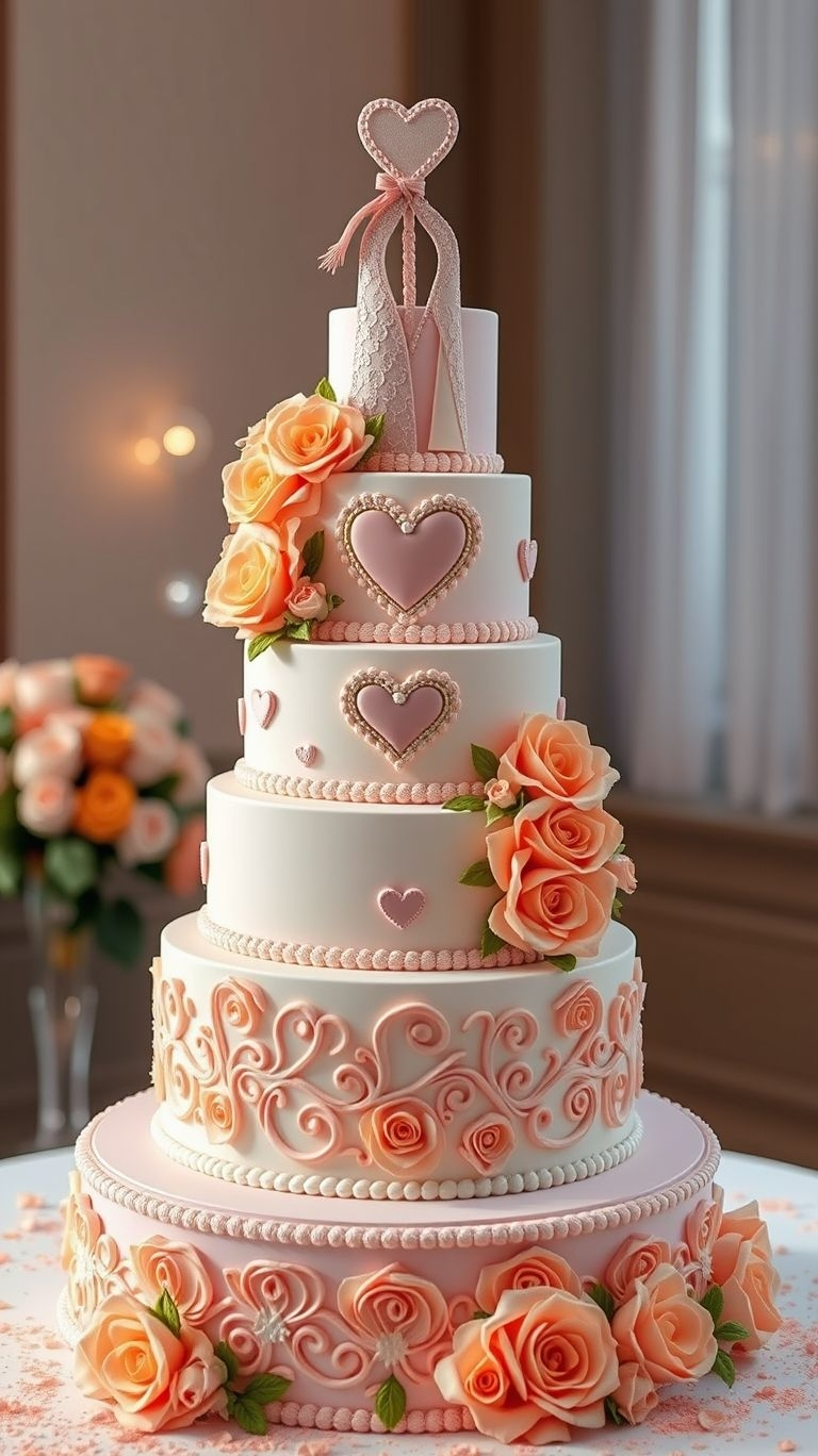 Peach perfection atop a white cake! This wedding inspiration is nothing short of stunning and sweet.