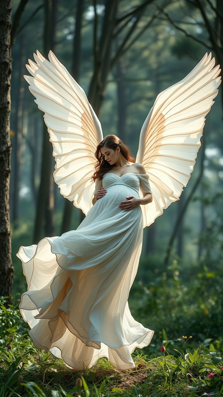Feel divine with angel wings that elevate your pregnancy photoshoot. Capture your glow and create ethereal memories to cherish forever.