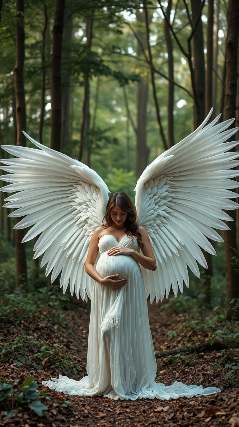 Step into your angelic moment! These maternity photoshoot ideas with delicate wings will make your motherhood journey look simply magical.