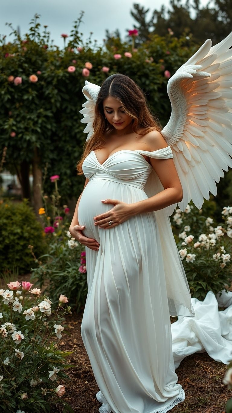 Unleash your inner goddess with pregnancy photos that feature stunning angel wings. A truly unforgettable way to celebrate your journey!
