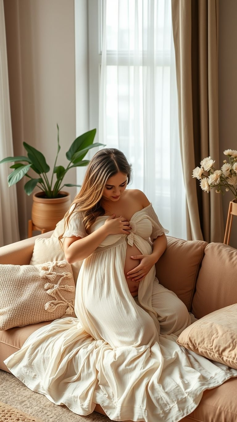 White, light, and magical! These classic indoor poses are perfect for creating soft, radiant maternity photos you'll cherish forever.