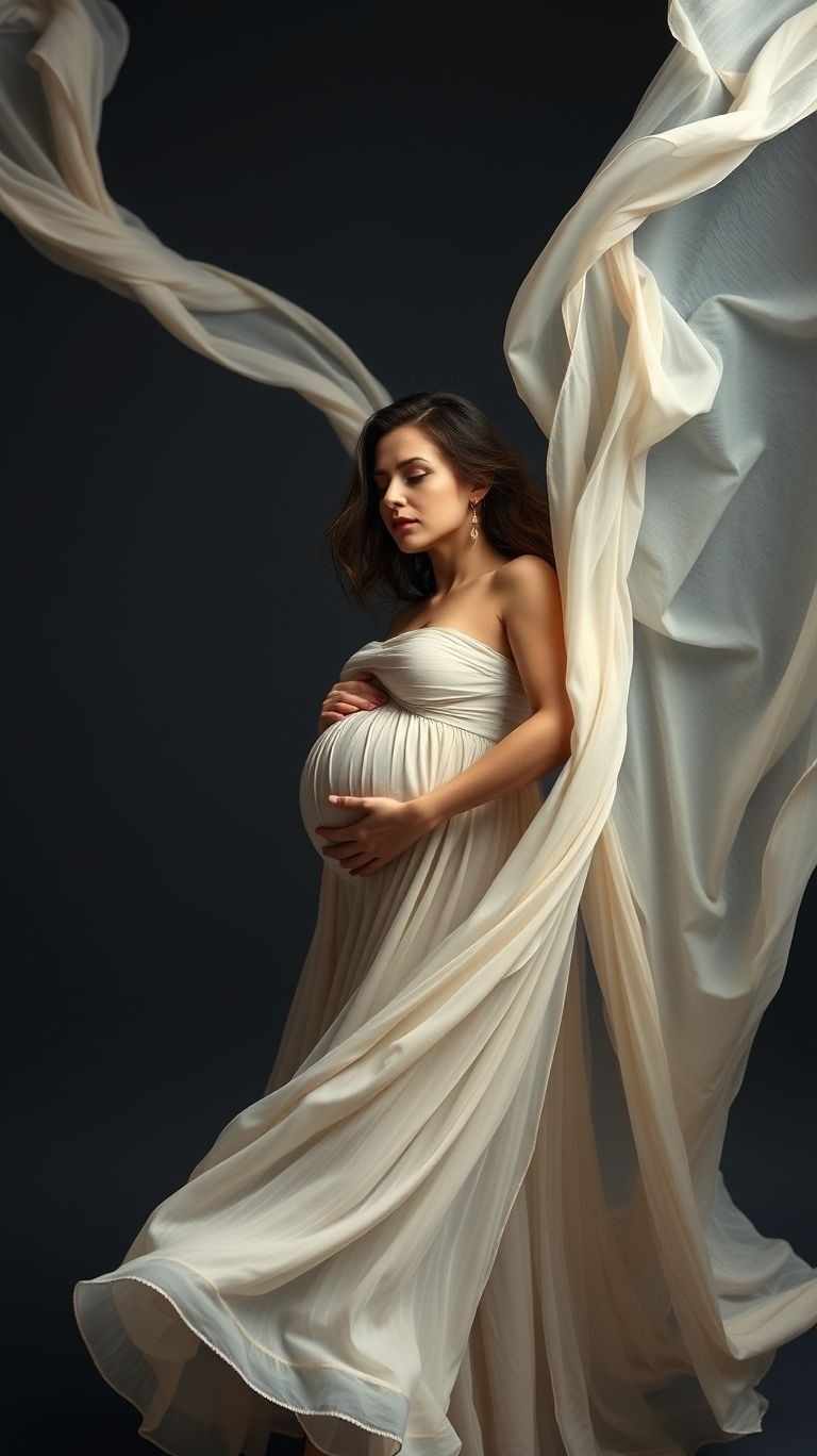 Create breathtaking maternity moments with a colorful floating veil. Watch your pregnancy photoshoot transform into a dreamy kaleidoscope of beauty!