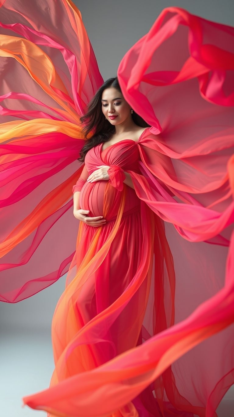Bring your pregnancy glow to life with a veil that adds a spectrum of colors to your photos. It’s bold, unique, and unforgettable!
