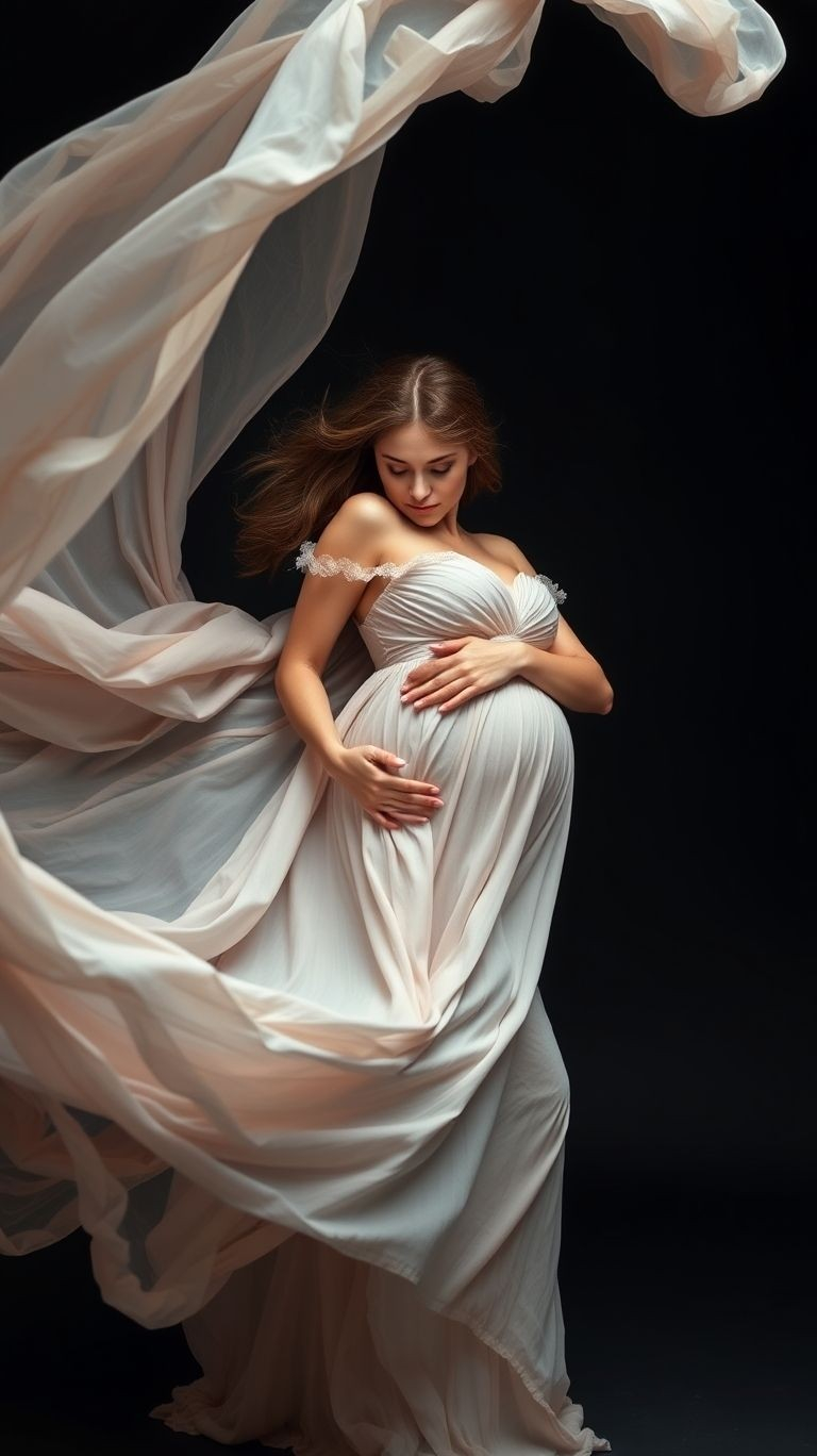 Celebrate your pregnancy with vibrant, flowing veils that create stunning movement in photos. It’s pure magic, captured perfectly.
