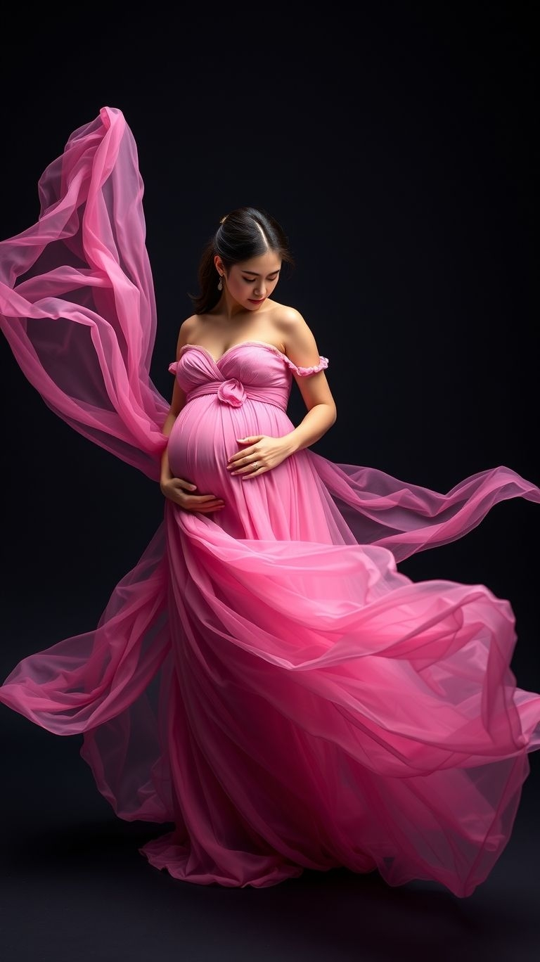 Feel like a goddess with a floating veil that dances around you in vibrant hues. It’s the perfect touch of elegance and charm for your maternity shoot!