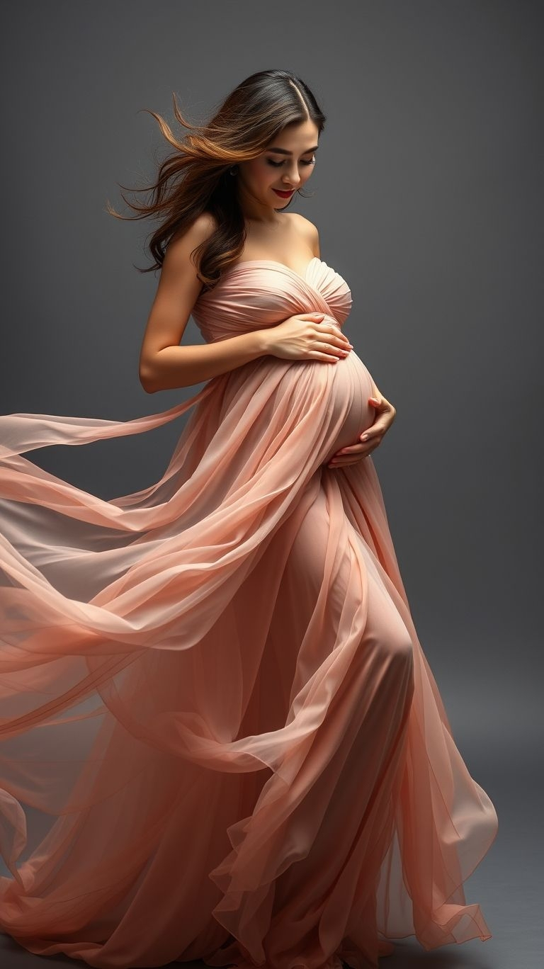 Let your pregnancy photos tell a vivid story! A colorful floating veil adds life, motion, and drama to every frame.
