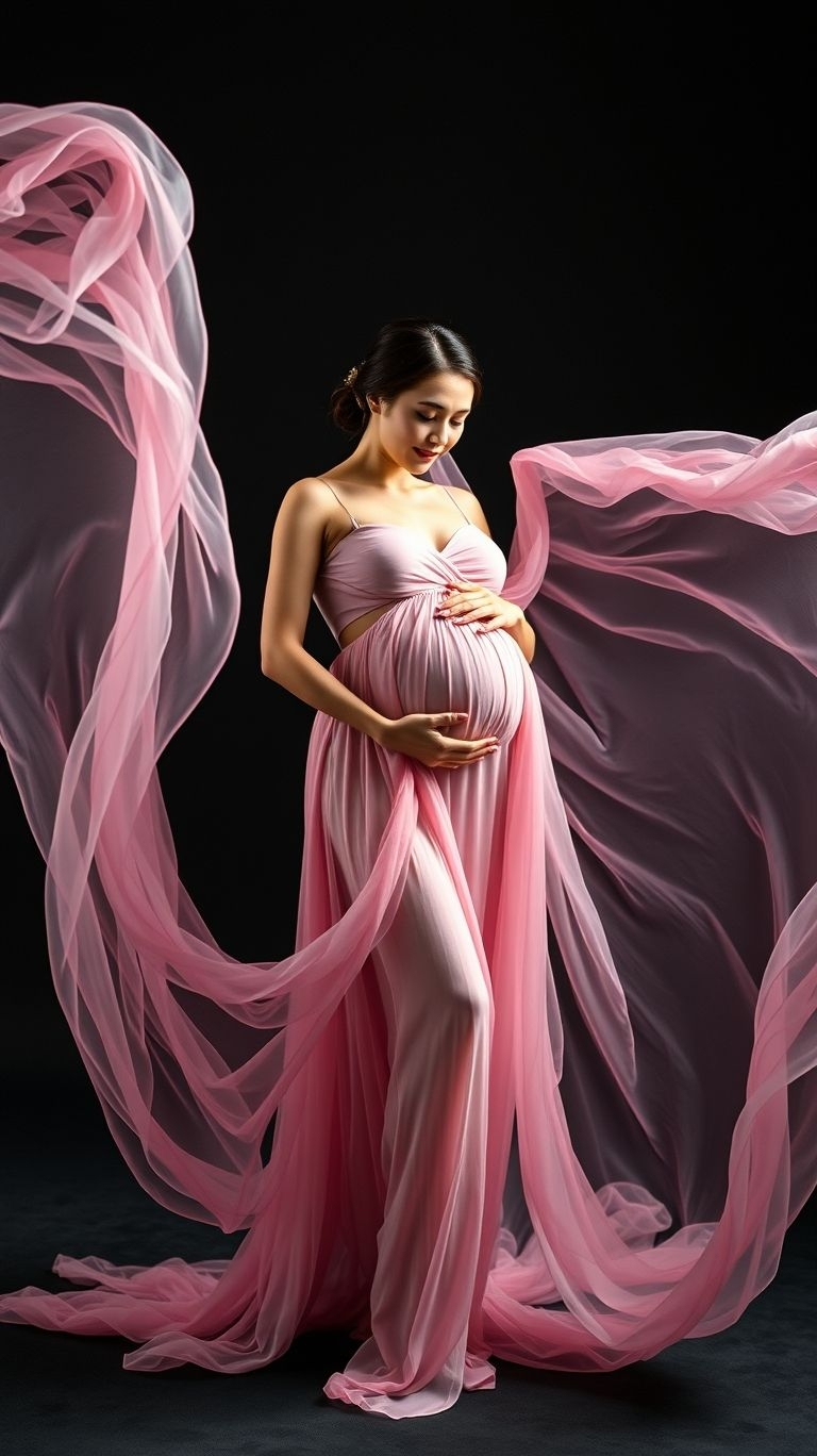 Step into your rainbow moment! A colorful floating veil brings energy and joy to your maternity shoot like nothing else can.