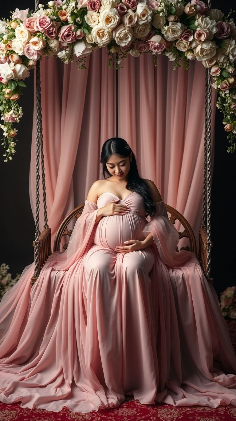 Feel like the queen of your garden with a floral swing maternity shoot! It’s pure magic for capturing this special chapter.