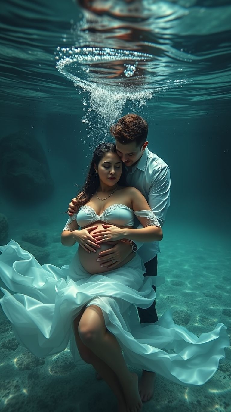 Dive into elegance! Underwater pregnancy photos capture the serenity of motherhood with dreamy ripples and flowing grace.