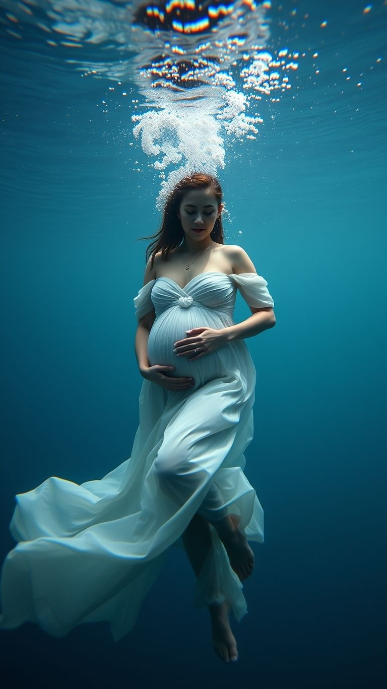 Float through your maternity shoot with underwater poses that highlight the beauty of motherhood in breathtaking style.