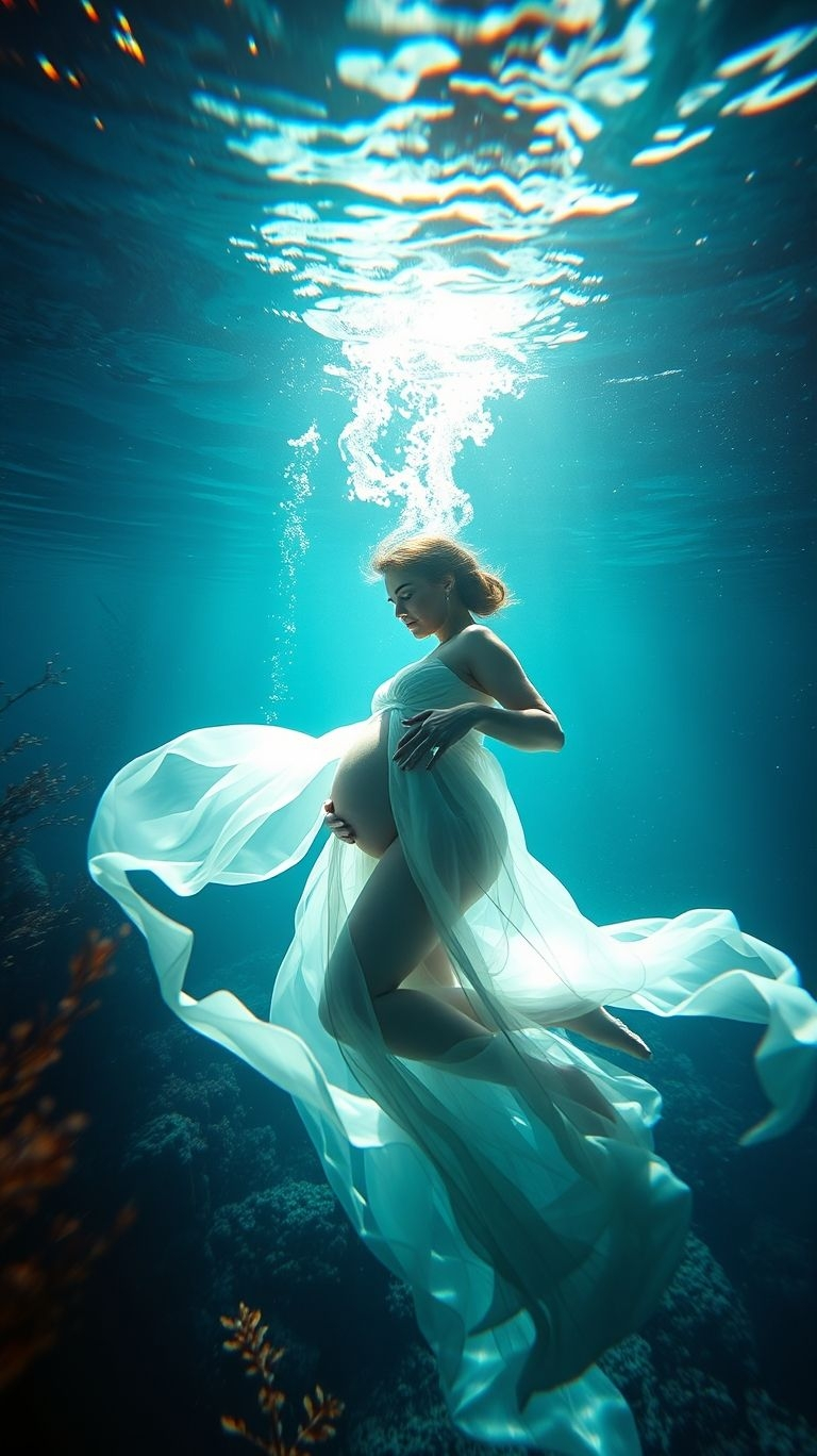 Glow beneath the surface! Underwater pregnancy photos create a unique visual story that’s both calming and magical.