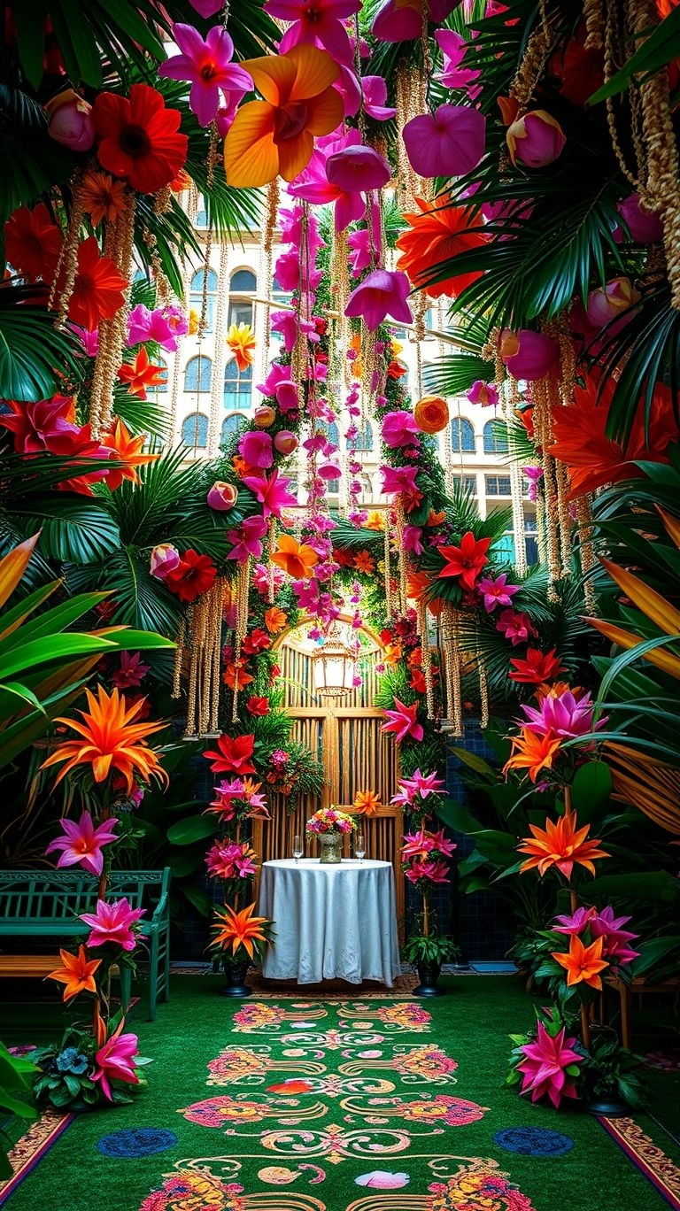 Say 'I do' surrounded by lush greenery and vibrant florals! Tropical wedding aisles turn every step into a dreamy, sun-kissed moment.