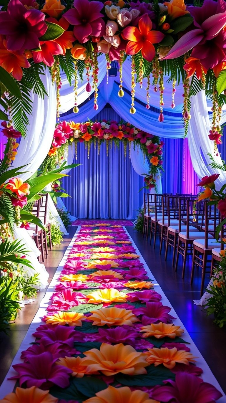Step into paradise with a wedding aisle filled with tropical flowers! It’s fresh, exotic, and completely breathtaking.