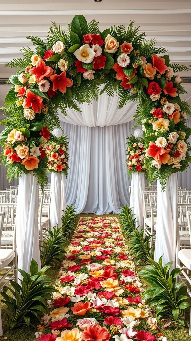 From flamingo-pink florals to deep emerald greens, tropical wedding aisle ideas bring pure island romance to your ceremony.