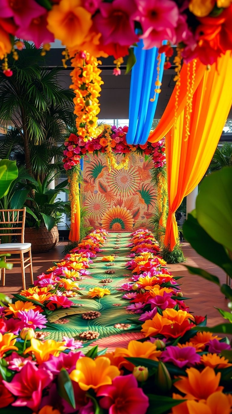 Palm leaves, exotic blooms, and endless romance! A tropical floral aisle is pure paradise for your big day.