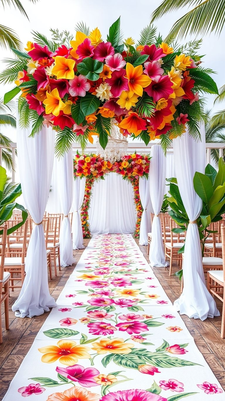 Florals that pop, greenery that glows—tropical wedding aisle decor is the perfect way to make your grand entrance unforgettable.