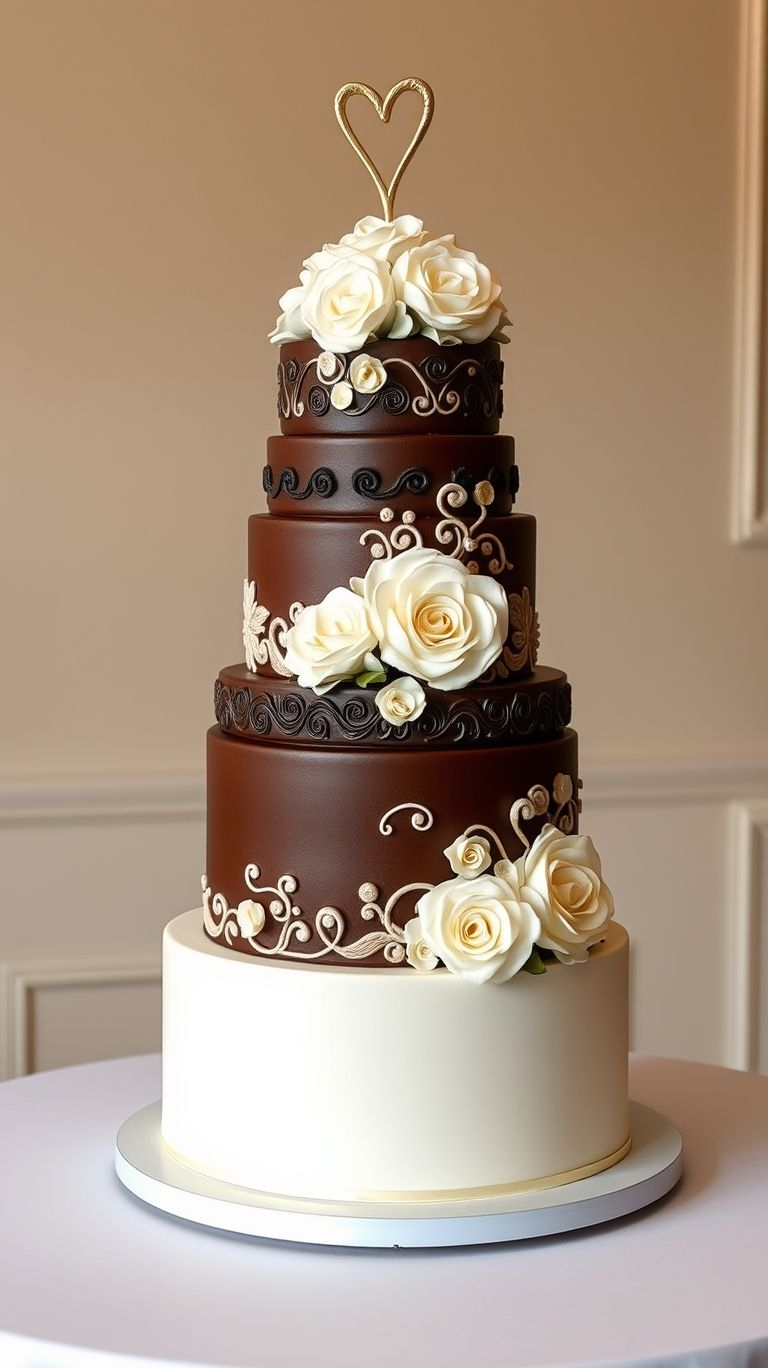 75+ Chocolate Wedding Cakes That Are Too Indulgent to Ignore | Pocoko Why settle for one flavor when you can double the deliciousness? Chocolate and vanilla wedding cakes give every guest the best slice of both worlds!