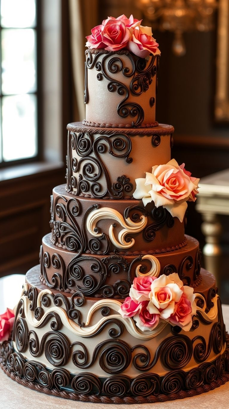 75+ Chocolate Wedding Cakes That Are Too Indulgent to Ignore | Pocoko Decadent chocolate meets smooth vanilla in a cake that proves some duos are just meant to be—just like you and your forever love!
