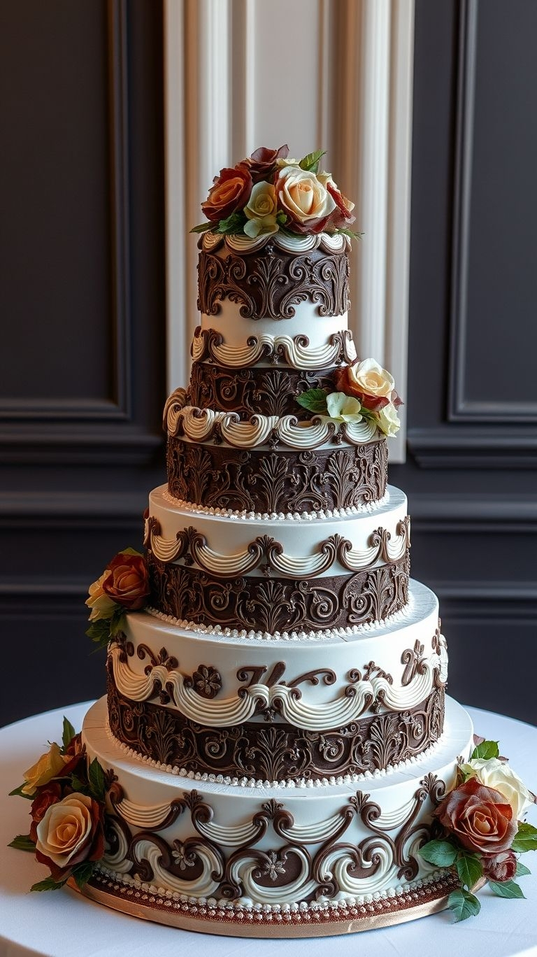 75+ Chocolate Wedding Cakes That Are Too Indulgent to Ignore | Pocoko Chocolate for the bold, vanilla for the classic—it’s a wedding cake that celebrates every kind of love!