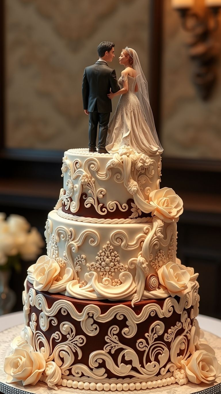 A love story baked to perfection! This wedding cake is topped with the perfect couple—sweet, elegant, and ready to celebrate forever.